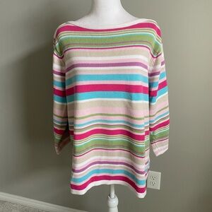 Liz Claiborne Colorful 3/4 Sleeve Striped Sweater